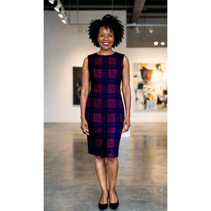 CALVIN KLEIN DRESS Plaid Black Red Sleeveless Knee Zip Sheath 6